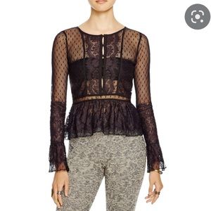 NWT FREE PEOPLE Penelope Black Peplum Lace Blouse